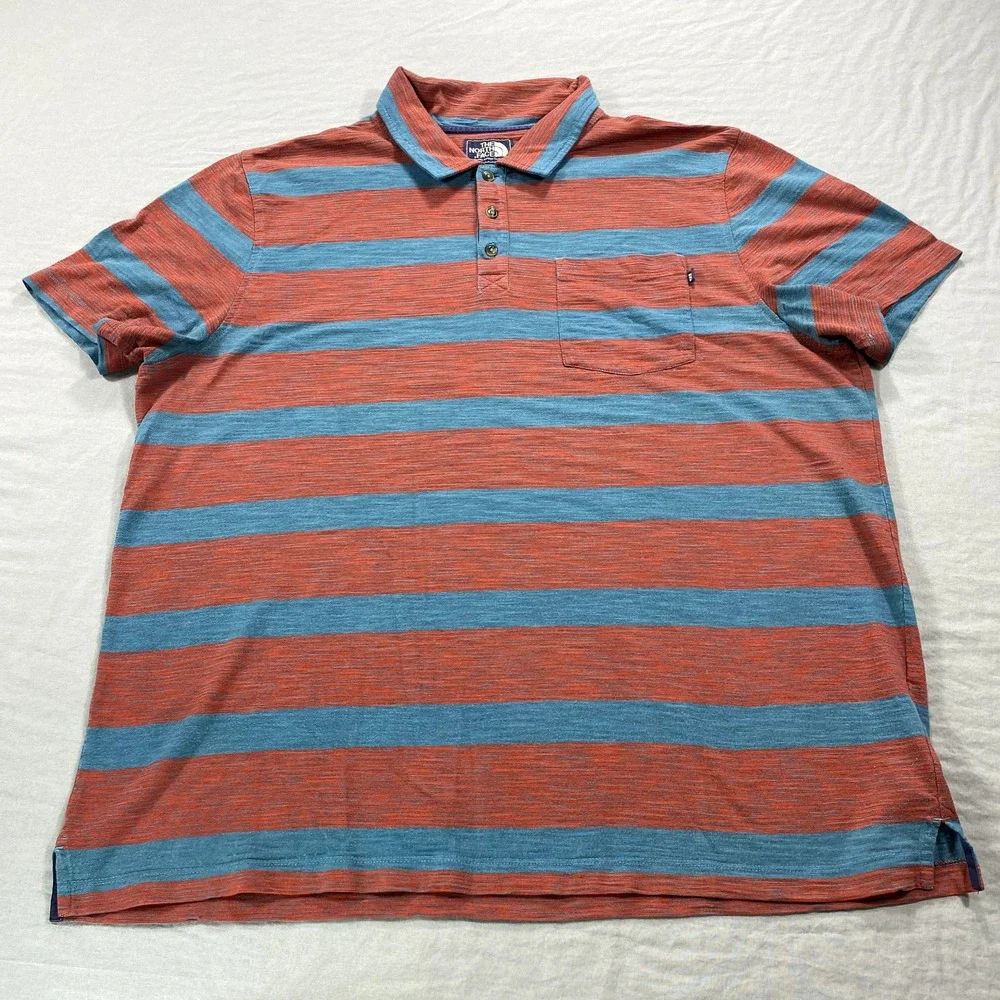 North Face Polo Shirt Adult Extra Large Red Gray Striped‎ Outdoor Casual Mens